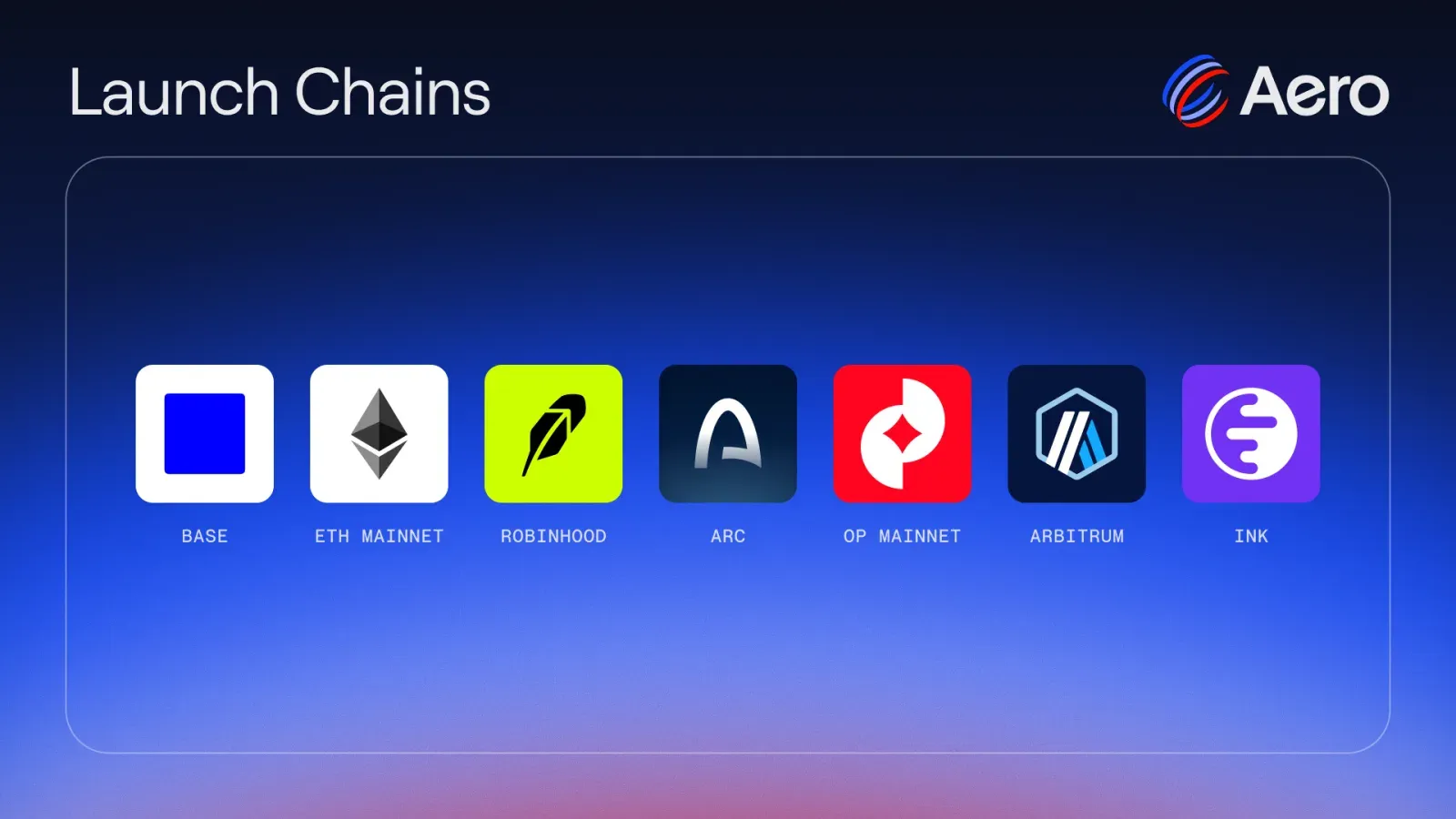 Launch chains: Base, Ethereum Mainnet, Robinhood, Arc, OP Mainnet, Arbitrum, and Ink.